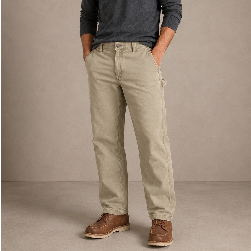 Carhartt Mens 34x32 Relaxed Fit Fleece Lined Canvas Work Pants Tan